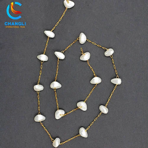 Pearl stone imitation gold necklace