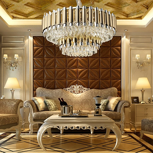 Golden Circular Chinese  Metal 16*E14 LED Bulb Pendant Lamp Pendant Lighting K9 Crystal Chandeliers