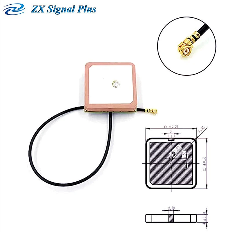 High Quality 25*25*4mm Terminal Internal Positive Active Ipex GPS Antenna Antenna