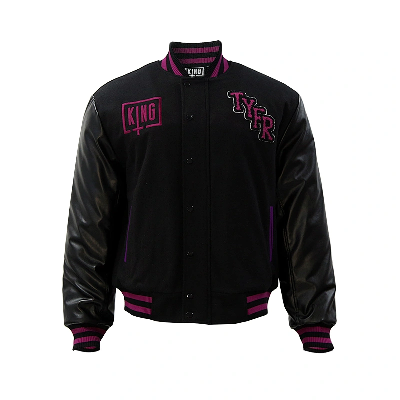 zip leather baseball jacket for men