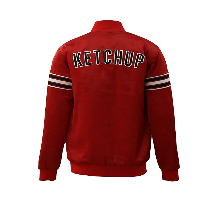 custom red satin baseball bomber jacket school baseball jacket