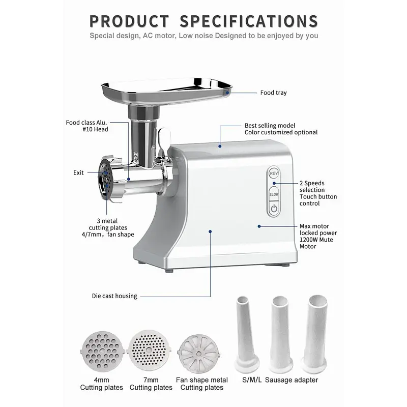 2021Best Selling  Luxury Sausage Stuffer Vegetable with Stainless High-Power 1800W Electric Meat Mincer for Kitchen