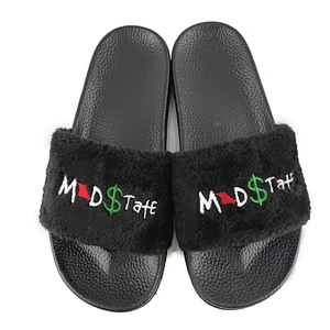 Greatshoe top quality cheap lightweight Breathable girl's custom faux slide slipper sandal fur slides