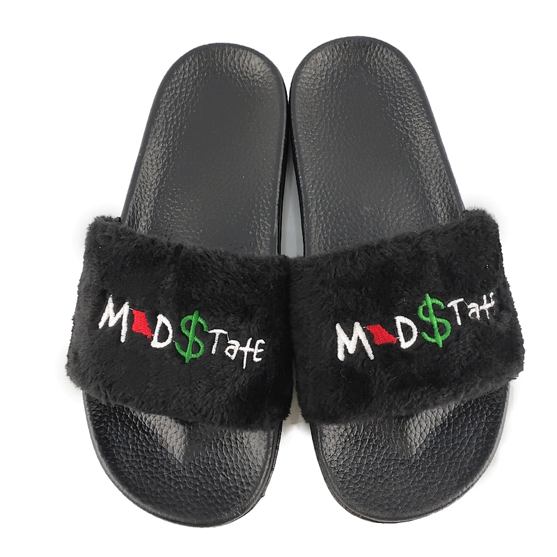 Greatshoe top quality cheap lightweight Breathable girl's custom faux slide slipper sandal fur slides