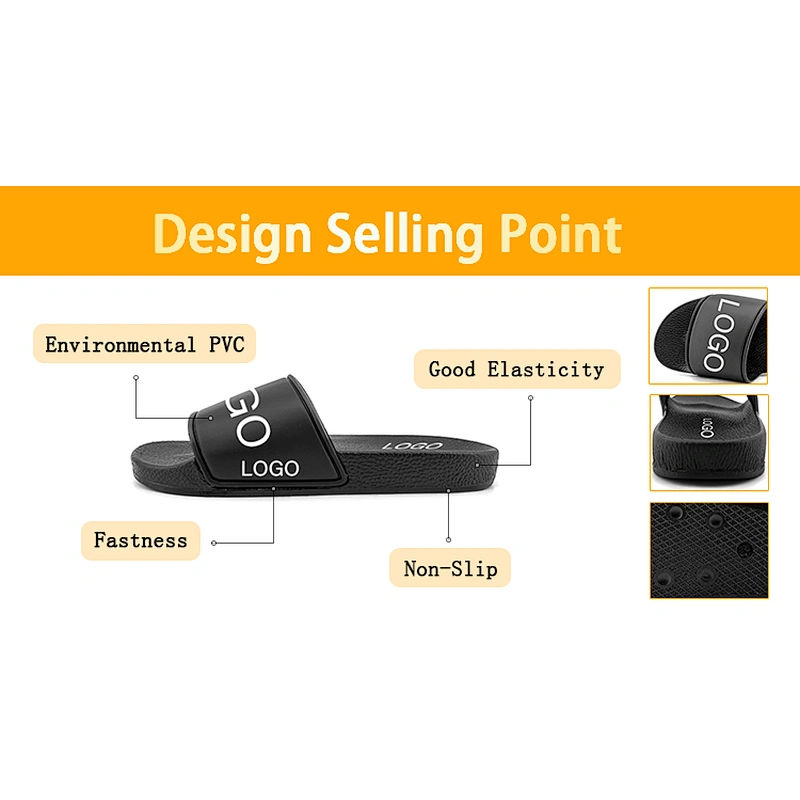 Greatshoe custom black PVC men slides footwear sandal summer custom logo slide sandal