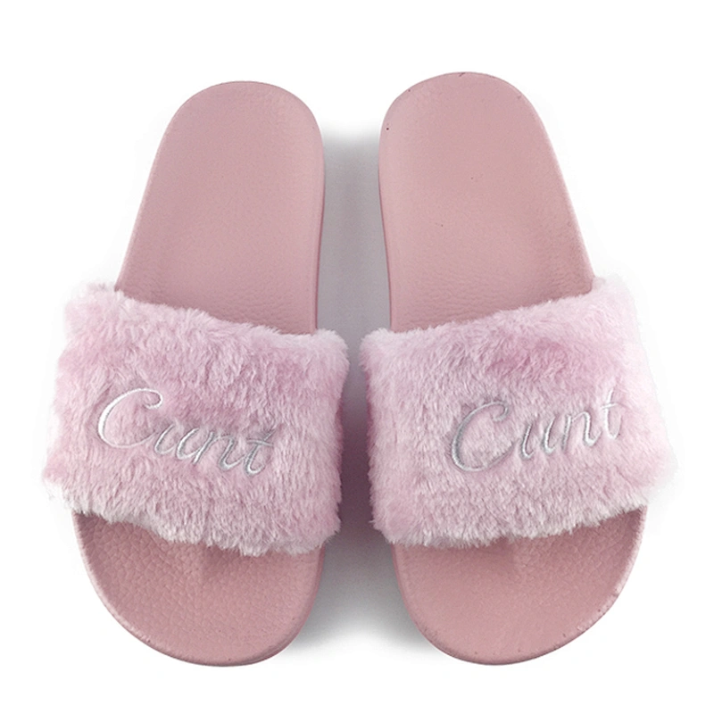 Greatshoe antiskid plush fur fancy slides for women, fur design fashion winter fox fur slippers
