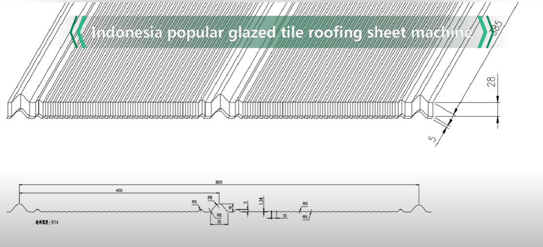 Indonesia popular step tile glazed roofing rolling forming tile making machine
