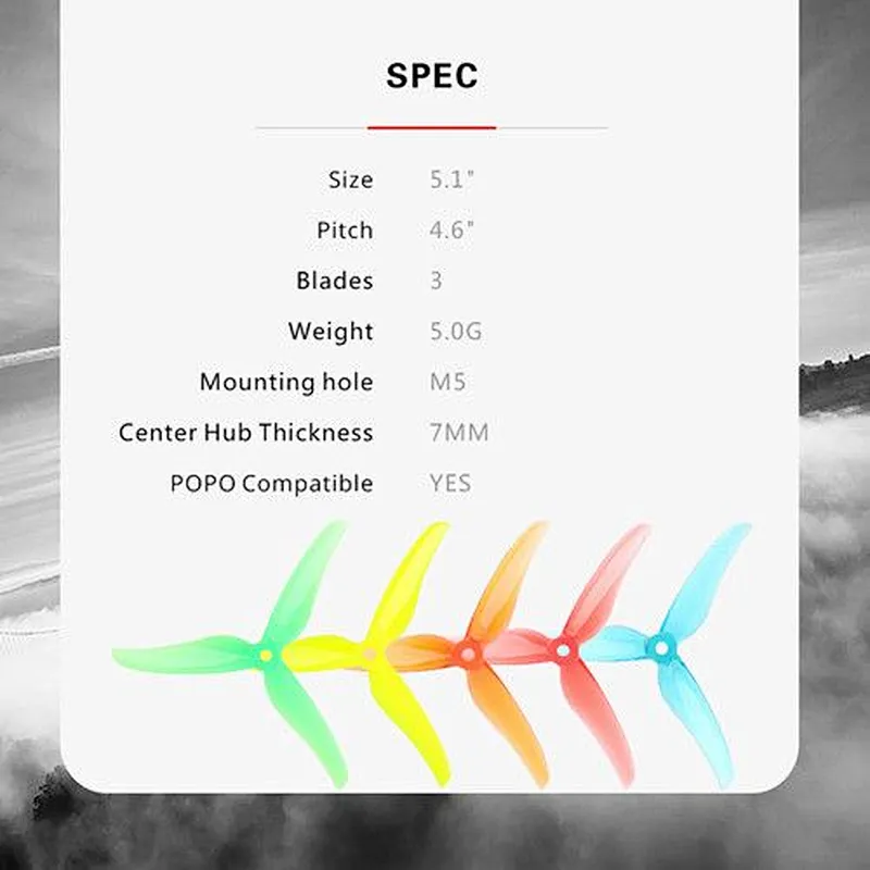 2 Pairs T-motor T5146 5146 5 Inch 3-blade propeller drone compatible POPO for FPV RC Drone - Clear Red