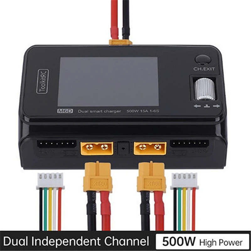 ToolkitRC M6D 500W 15A DC Dual Channel MINI Smart Charger Discharger for 1-6S Lipo Battery