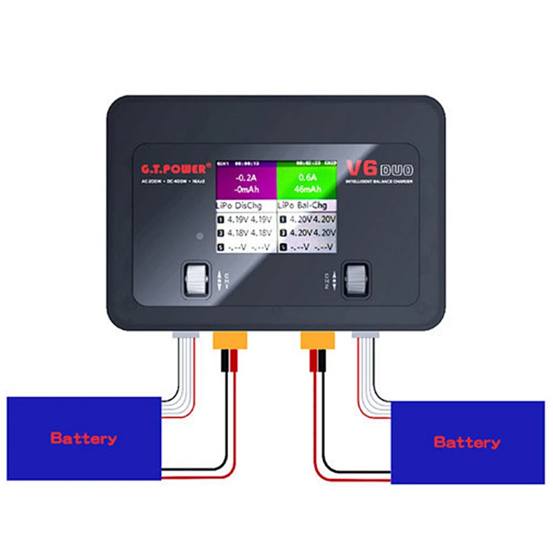 G.T Power V6 DUO AC 200W DC 400W 2X16A Battery Charger Discharger Support laptop and mobile phone USB charging