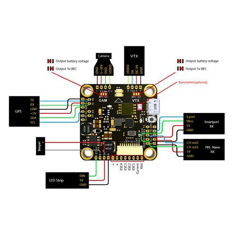 T-MOTOR Tmotor F4 Flight Controller & F55A PRO II 6S 4 In 1 ESC Stack FPV Racing Drone