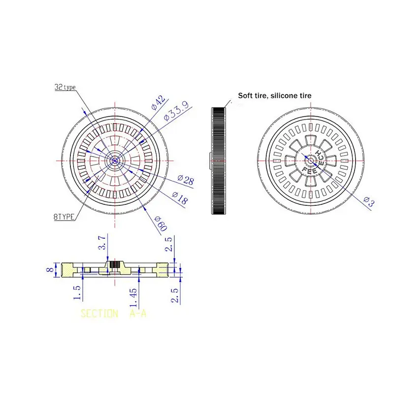 Feetech FT-60RW-C001  Code wheel Plastic Wheel Tachometer for Standard Continuous Rotation Servo