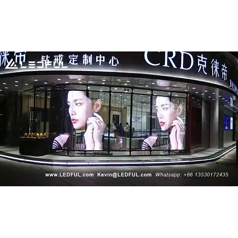 P10.4mm bracket thin LED transparent glass wall screen for windows