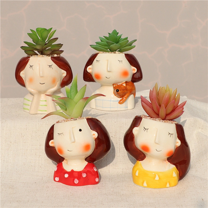 Cute cartoon Girl Ceramic Flower Pot For Succulents Cactus Plants Mini Pot Planter Home Garden Decoration