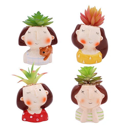 Cute cartoon Girl Ceramic Flower Pot For Succulents Cactus Plants Mini Pot Planter Home Garden Decoration