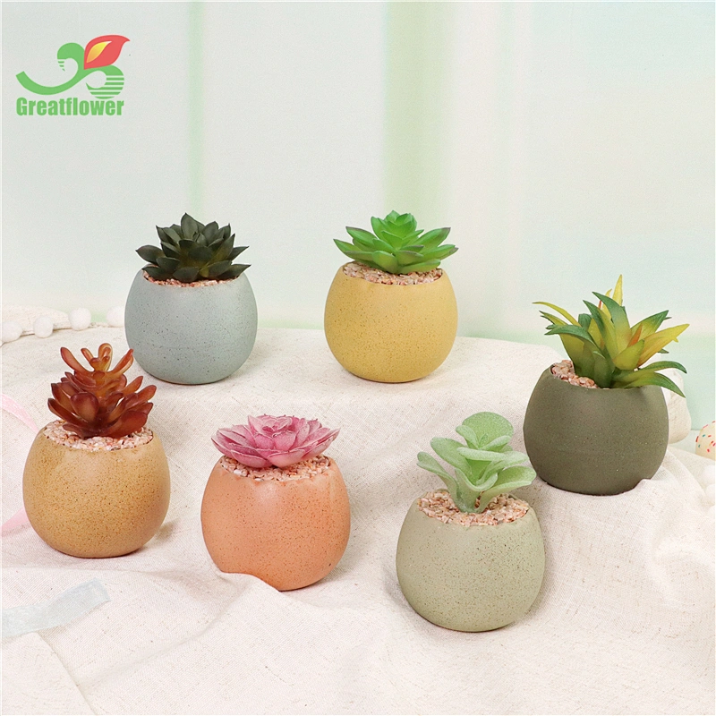 Ceramic  Macaron Egg-shaped Pot Wholesale Special Small Flower Pot with artificial plants for office home decor