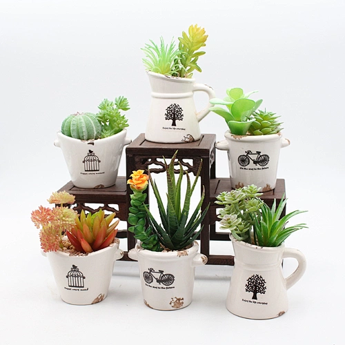 Ceramic Cup Potted Artificial Succulent plant for Garden Home Decor