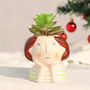 Cute cartoon Girl Ceramic Flower Pot For Succulents Cactus Plants Mini Pot Planter Home Garden Decoration