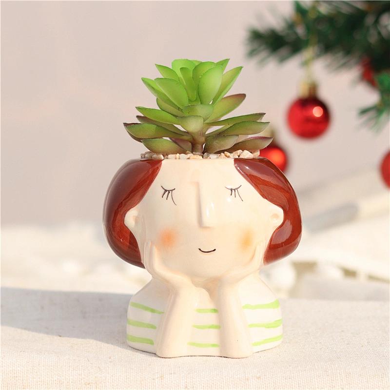 Cute cartoon Girl Ceramic Flower Pot For Succulents Cactus Plants Mini Pot Planter Home Garden Decoration
