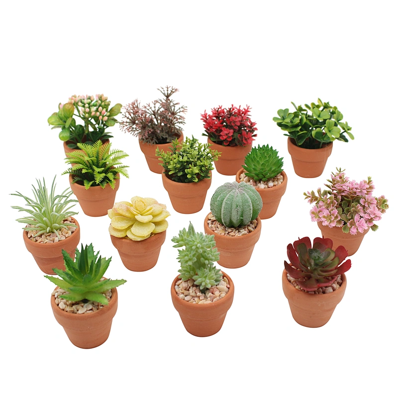 Mini Red Ceramic potted artificial succulent plant for decoration tropical plants with pot