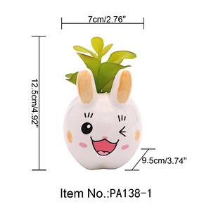 Ceramic Decorative Potted Cute Cartoon Bunny Rabbit Mini Plastic Artificial Plants For Home office Garden  Decor