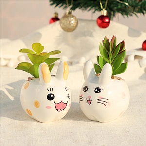 Ceramic Decorative Potted Cute Cartoon Bunny Rabbit Mini Plastic Artificial Plants For Home office Garden  Decor