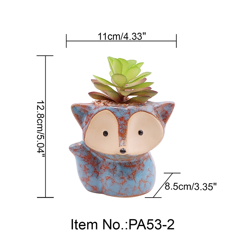 Four Colors Ceramic Animal Fox Pot With Artificial Plants Table Simulated Succulent Decoration