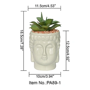 Buddha Head Ceramic Pot With Artificial Plants Home Office Bathroom Decoration