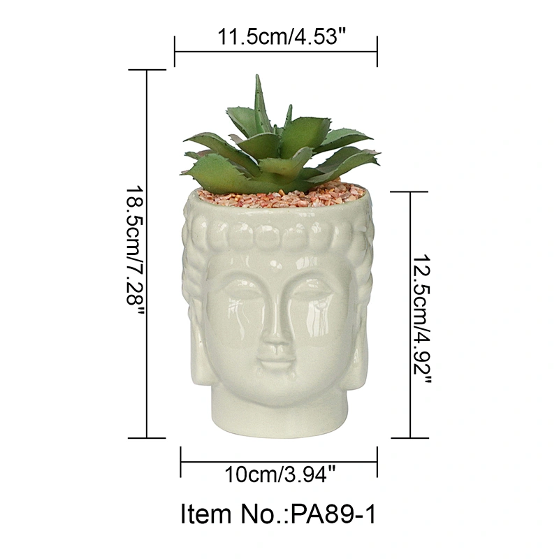Buddha Head Ceramic Pot With Artificial Plants Home Office Bathroom Decoration