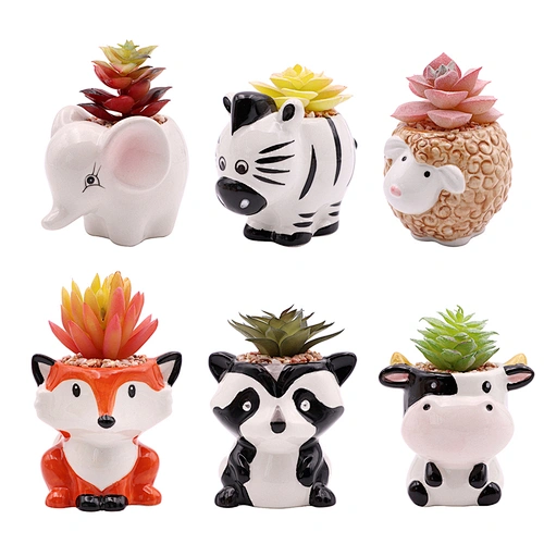 6 Animal Ceramic Pot Planters Cute Artificial Succulent Office Kitchen Home Decor Gift For Friends