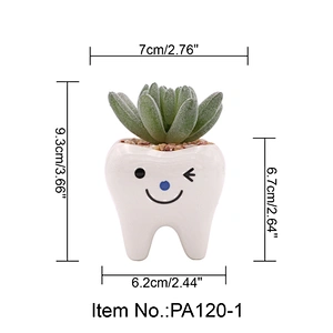 3 Pack Ceramic Tooth Pot Plant Artificial Flocking Succulent Cute Mini Gift