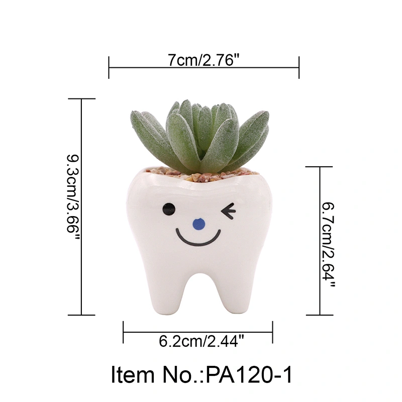 3 Pack Ceramic Tooth Pot Plant Artificial Flocking Succulent Cute Mini Gift