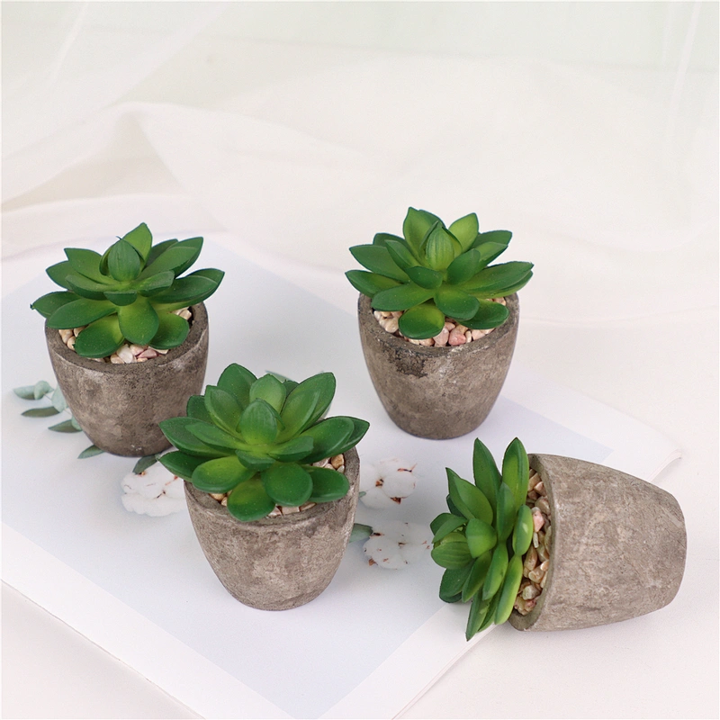 Pack of 4 Mini Size Artificial Succulents in Grey Pulp Pot for Home Decoration
