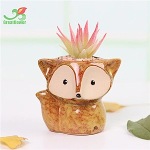 Four Colors Ceramic Animal Fox Pot With Artificial Plants Table Simulated Succulent Decoration
