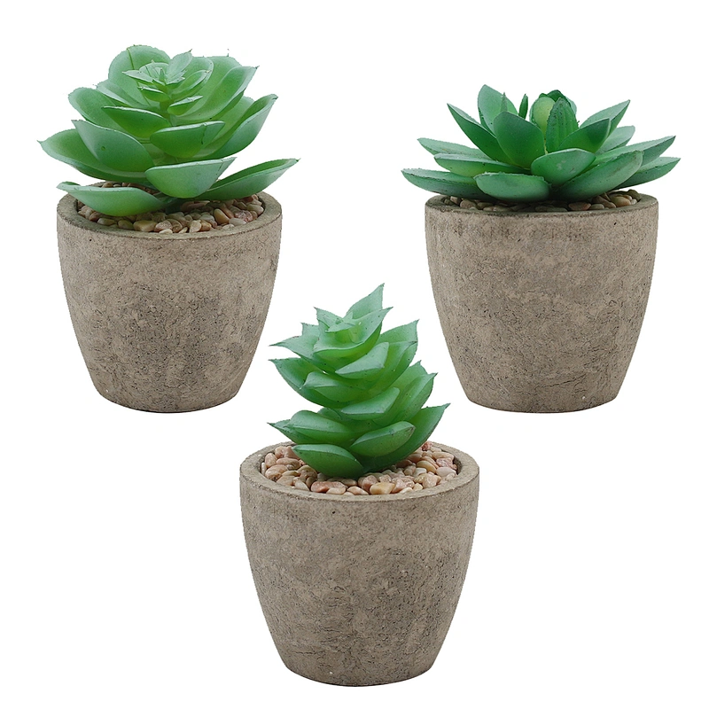 Pack of 3 Mini Size Artificial Succulents in Grey Pulp Pot for Home Decoration