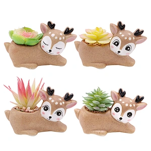 Cute Ceramic Animal Deer Potted Artificial Succulents Simulated Plants Christmas Decoration