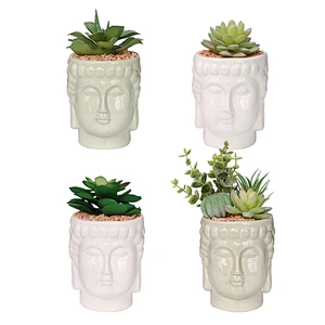 Buddha Head Ceramic Pot With Artificial Plants Home Office Bathroom Decoration