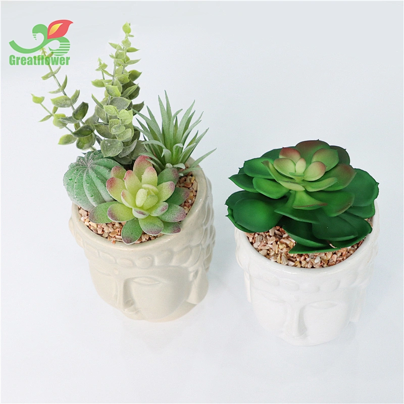 Buddha Head Ceramic Pot With Artificial Plants Home Office Bathroom Decoration