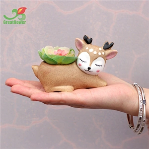 Cute Ceramic Animal Deer Potted Artificial Succulents Simulated Plants Christmas Decoration