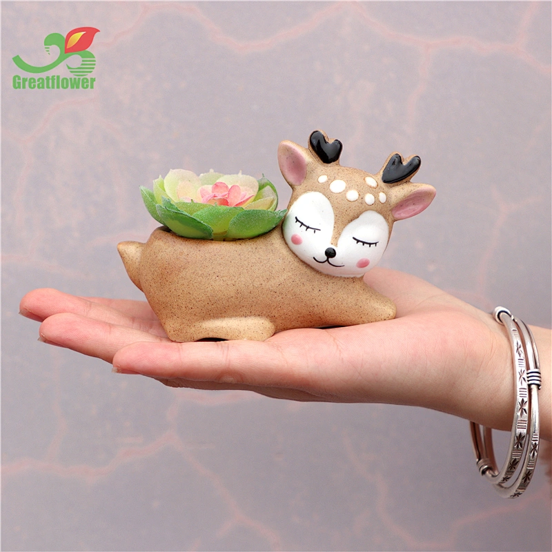 Cute Ceramic Animal Deer Potted Artificial Succulents Simulated Plants Christmas Decoration