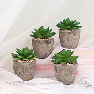 Pack of 4 Mini Size Artificial Succulents in Grey Pulp Pot for Home Decoration