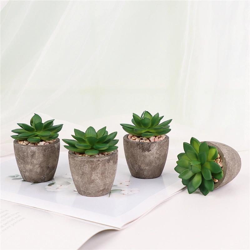 Pack of 4 Mini Size Artificial Succulents in Grey Pulp Pot for Home Decoration