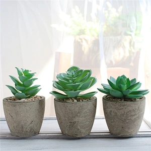 Pack of 3 Mini Size Artificial Succulents in Grey Pulp Pot for Home Decoration