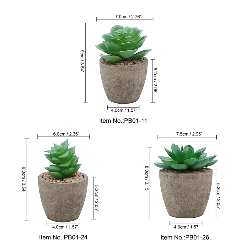 Pack of 3 Mini Size Artificial Succulents in Grey Pulp Pot for Home Decoration