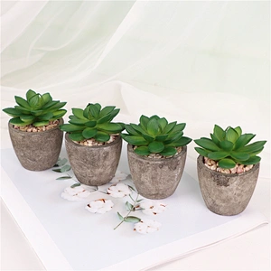 Pack of 4 Mini Size Artificial Succulents in Grey Pulp Pot for Home Decoration