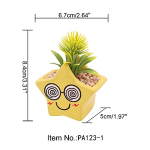 Cute Smile Face Yellow Star Shaped Pot Artificial Plants Decoration Simulated Flower