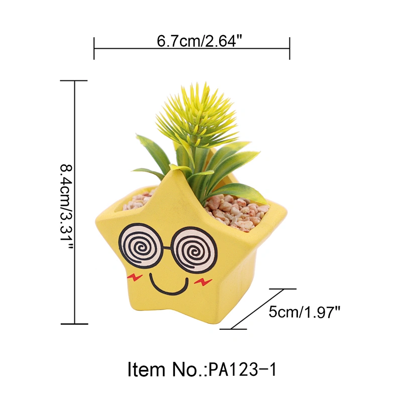 Cute Smile Face Yellow Star Shaped Pot Artificial Plants Decoration Simulated Flower