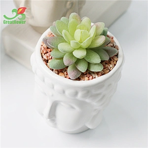 Buddha Head Ceramic Pot With Artificial Plants Home Office Bathroom Decoration