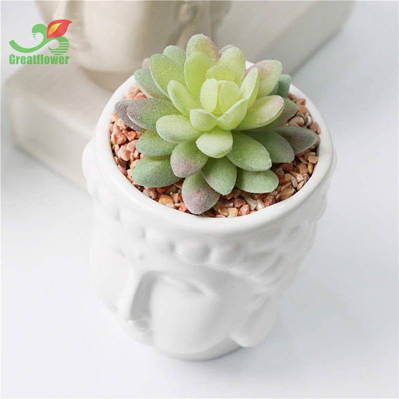 Buddha Head Ceramic Pot With Artificial Plants Home Office Bathroom Decoration