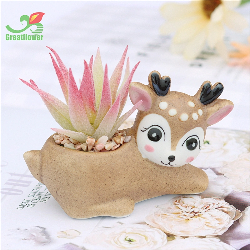Cute Ceramic Animal Deer Potted Artificial Succulents Simulated Plants Christmas Decoration